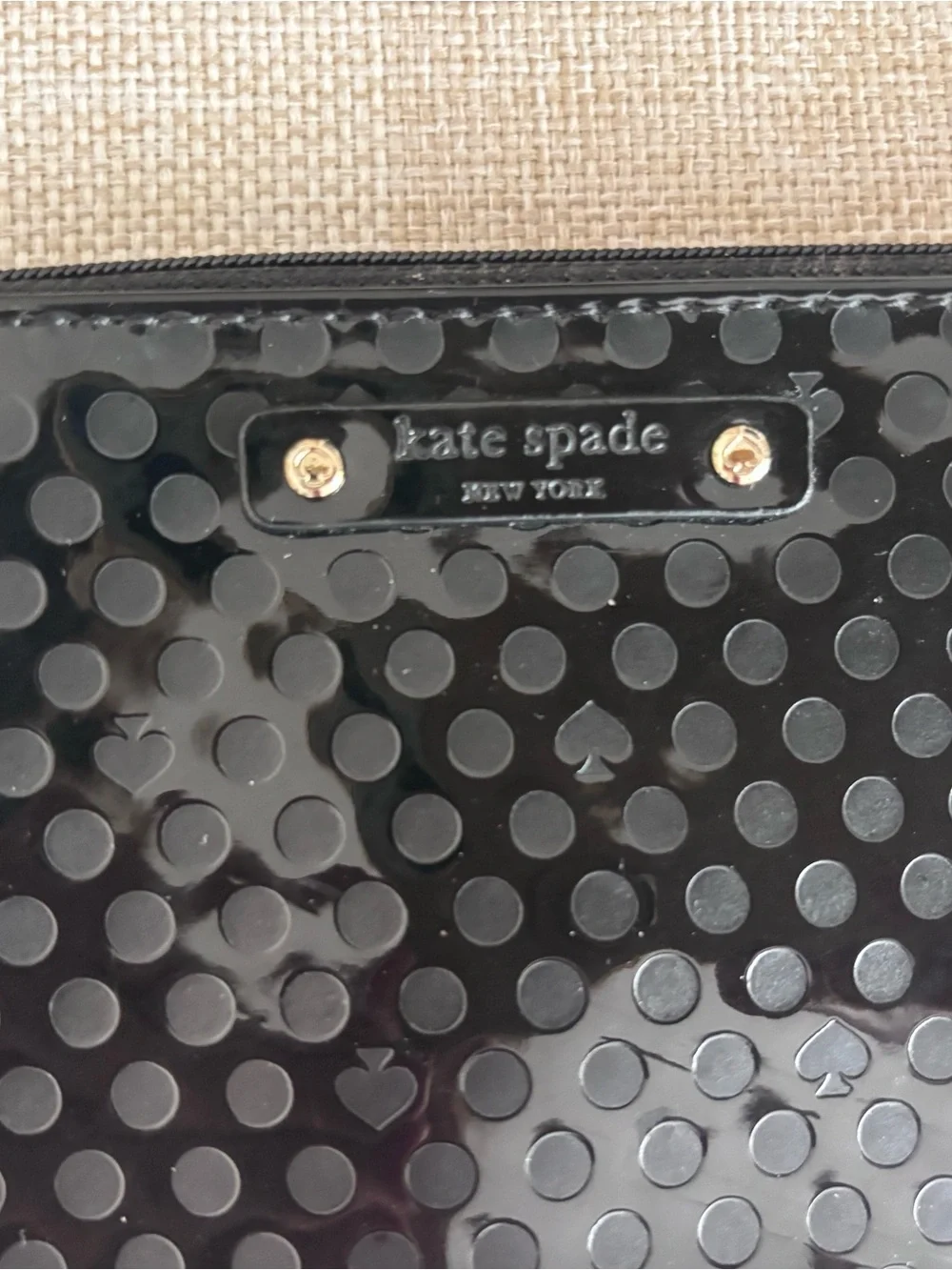 kate spade Black Patent Polka Dot Wristlet Clutch
